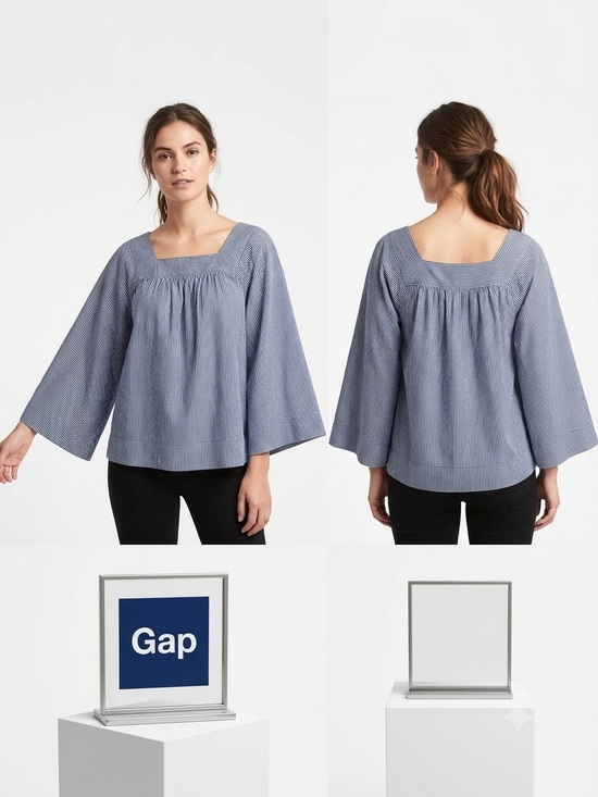 GAP Tops - Gap Blue Striped Square-Neck Peasant Blouse Small